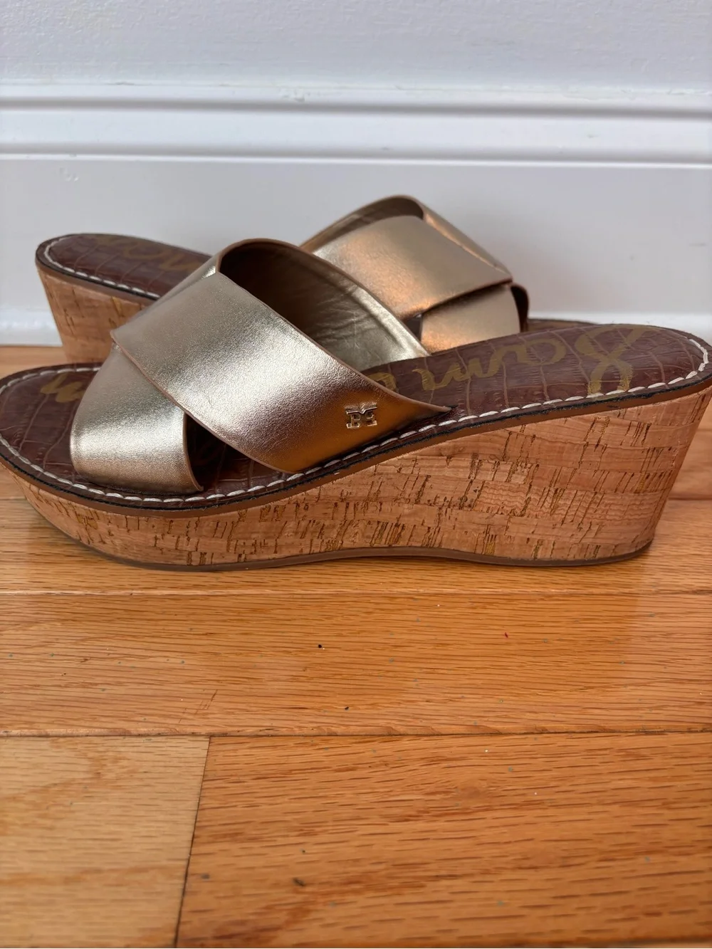 Sam Edelman Remini Wedge Sandals Gold Cork Platform Women’s Size 10